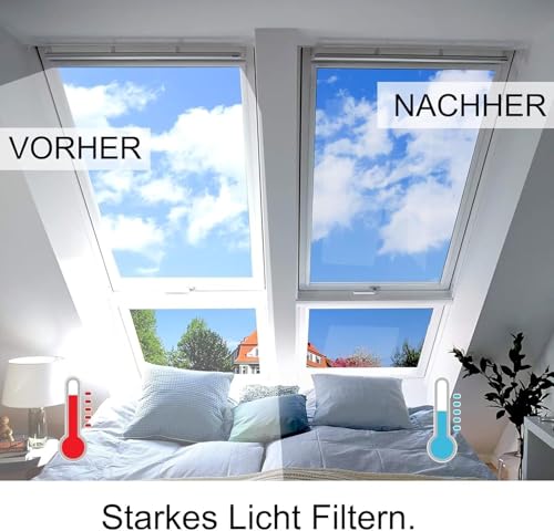 Gutsurge Hitzeschutzfolie Fenster Sonnenschutzfolie Fenster innen oder außen Fensterfolie Sonnenschutz UV Folie Fenster Hitzeschutz Spiegelfolie Fenster Sichtschutz Rückstandslose Silber