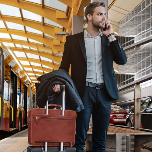 Banuce Vintage Full Grains Italian Leather Briefcase for Men Attache Case Business Laptop Work Bags with Luggage Strap Brown4