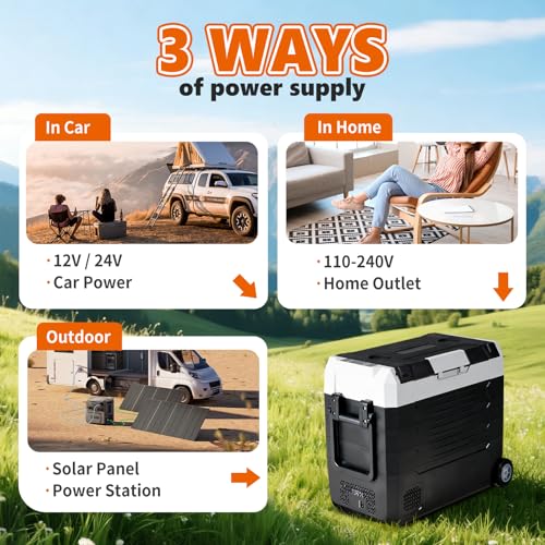 Image of OLIXIS Portable Car Refrigerator, 53QT Dual-Zone Electric Cooler for Vehicles with Wheels & Cutting Board, -4℉-68℉ Freezer Smart Control via Bluetooth, Battery Protection, 12 /24V DC & 100-240V AC