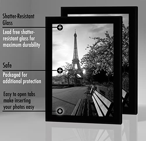 Image of Americanflat 8x12 Picture Frame with Shatter-Resistant Glass - Set of 2 - Signature Collection - Gallery-Style Frames Made of Engineered Wood - Picture Frames for Tabletop and Wall Display - Black