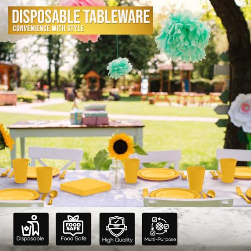 Image of Exquisite 350 Pcs Yellow Plates and Napkins Party Supplies Plate Sets