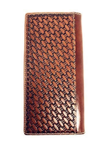 Texas West Western Mens Ostrich Genuine Leather Lone Star Long Cowhide Stud Bifold Wallet (Brown)3