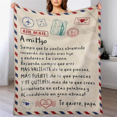 PJLJC Manta para Mi Hijo De Papá,Personalizado Letras en Español Manta A Mi Hijo,Cumpleaños de Navidad Regalo,Manta de franela80x120cm