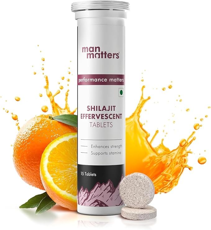 Man MattersShilajit Effervescent Tablets, 600mg Shudh Shilajit, Orange Flavour, No Added Sugar, 15 Tablets