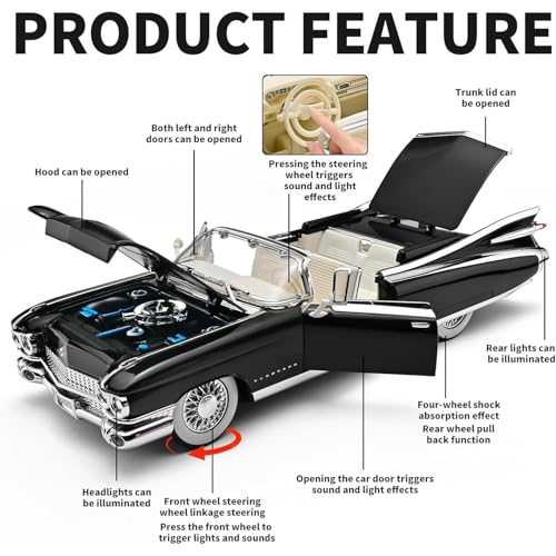 Image of 1:24 Scale Cadillac Eldorado 1950 Toy Car for Kids Collection Diecast Metal Model Car with Light Sound Pull Back Openable Door
