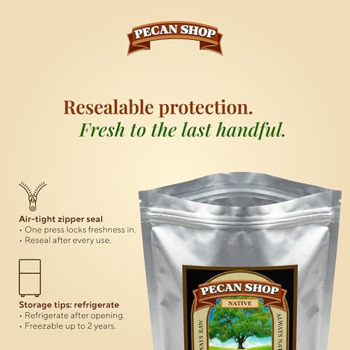 Image of Pecan Shop Raw Unpasteurized Shelled Texas Native Pecans, Wild-Harvested and Tested Pesticide-Free Pecan Halves in Oxygen-Barrier Bag for Peak Freshness - 2 lb