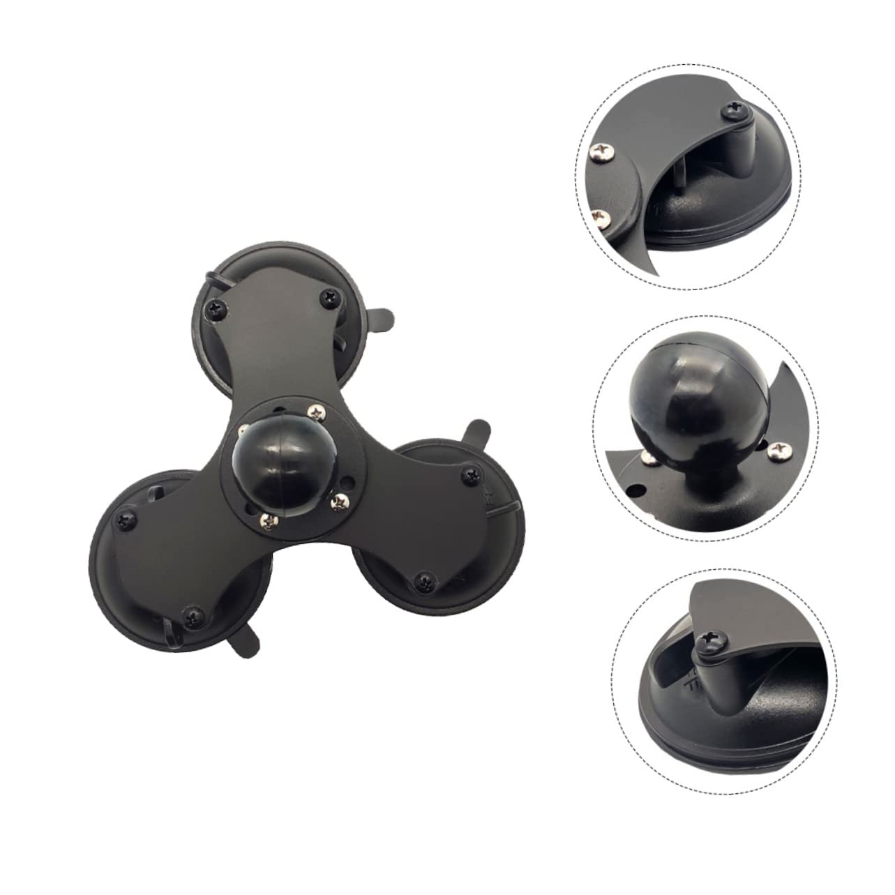 DOITOOL Soporte de Ventosa Triple para Parabrisas Rótula 360° Negro | Base de Succión Firme, Aleación de Aluminio y Silicona, Montaje para Navegadores y Soportes