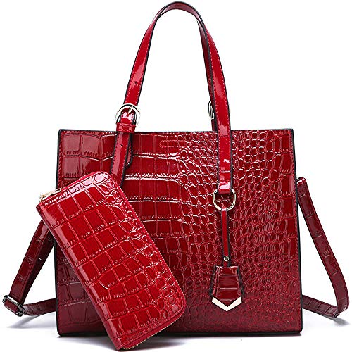 Women Handbags PU Leather Crocodile Pattern Shoulder Bag Wallets Clutch Purse 2 Pcs Set