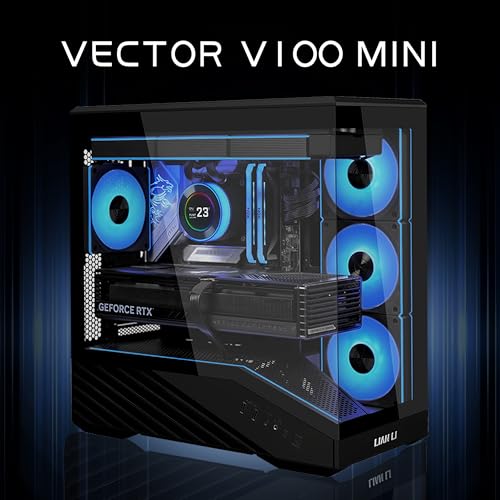 Image of Lian Li Vector V100 MINI Micro Form Factor Compact PC Case - Black(V100MIX) | Panoramic Tempered Glass, Support Backet-Connect Micro-ATX, 415mm GPUs, 360mm Radiator, 9 x 120mm Fans, Dust Filiter