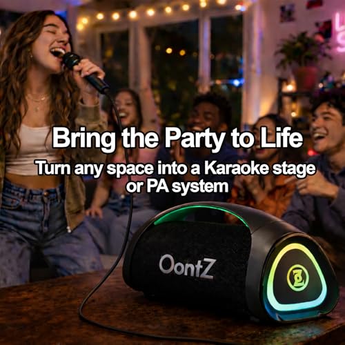 Image of OontZ Angle 3XL Ultra Gen 2 Bluetooth Speaker, 300W, Karaoke, Light Show | X-Bass, 16-hour playtime, 100-ft range, IPX6 protection, included karaoke mic and power bank