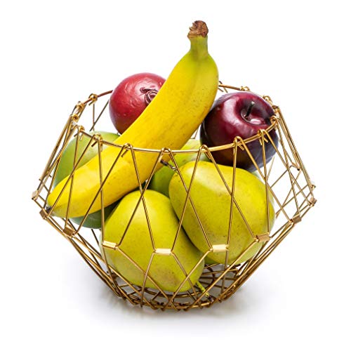Free Shipping Offer Flexible Wire Basket Foldable Fruit Bowls Kitchen Storage Organizer Bread Holder (Golden)
