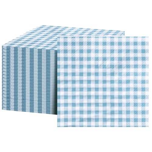 FLOWERCAT-100-Count-2-Ply-Blue-Checkered-Cocktail-Napkins-Gingham-Blue-and-White-Checkered-Napkins-Disposable-Premium-Quality-5-x-5-Blue-Paper-Napkins-for-Easter-PartyBarWeddings FLOWERCAT 100 Count 2 Ply Blue Checkered Cocktail Napkins Gingham Blue and White Checkered Napkins Disposable Premium Quality 5 x 5 Blue Paper Napkins for Easter PartyBarWeddings