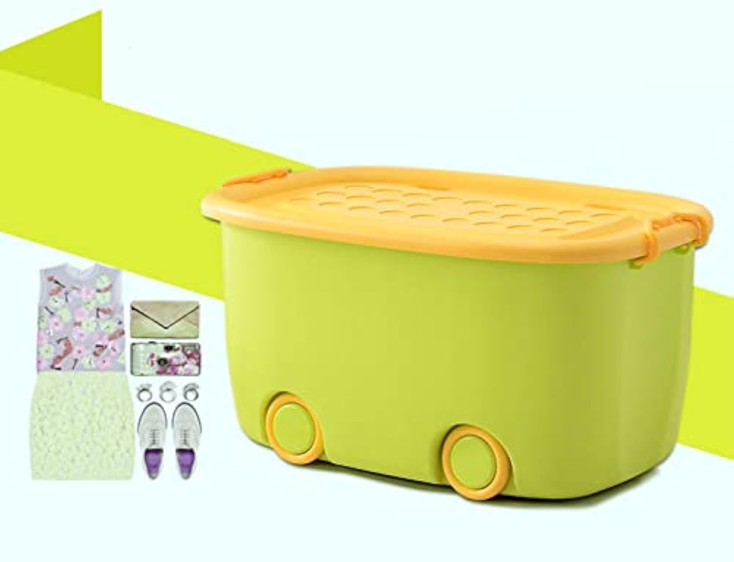 PARASNATH Polypropylene Rolling Storage Container Box (Greenyellow Colour)- 25 Litre Large With Wheels Size (50X33X26 Cm) Launch offer Actual Price 1499, Rectangular