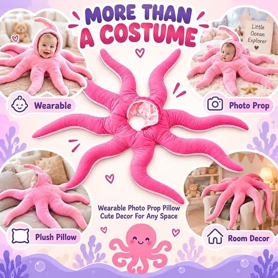 Baby Octopus Costume Halloween Cozy Plush Hooded Toddler Fish Outfit - image 6