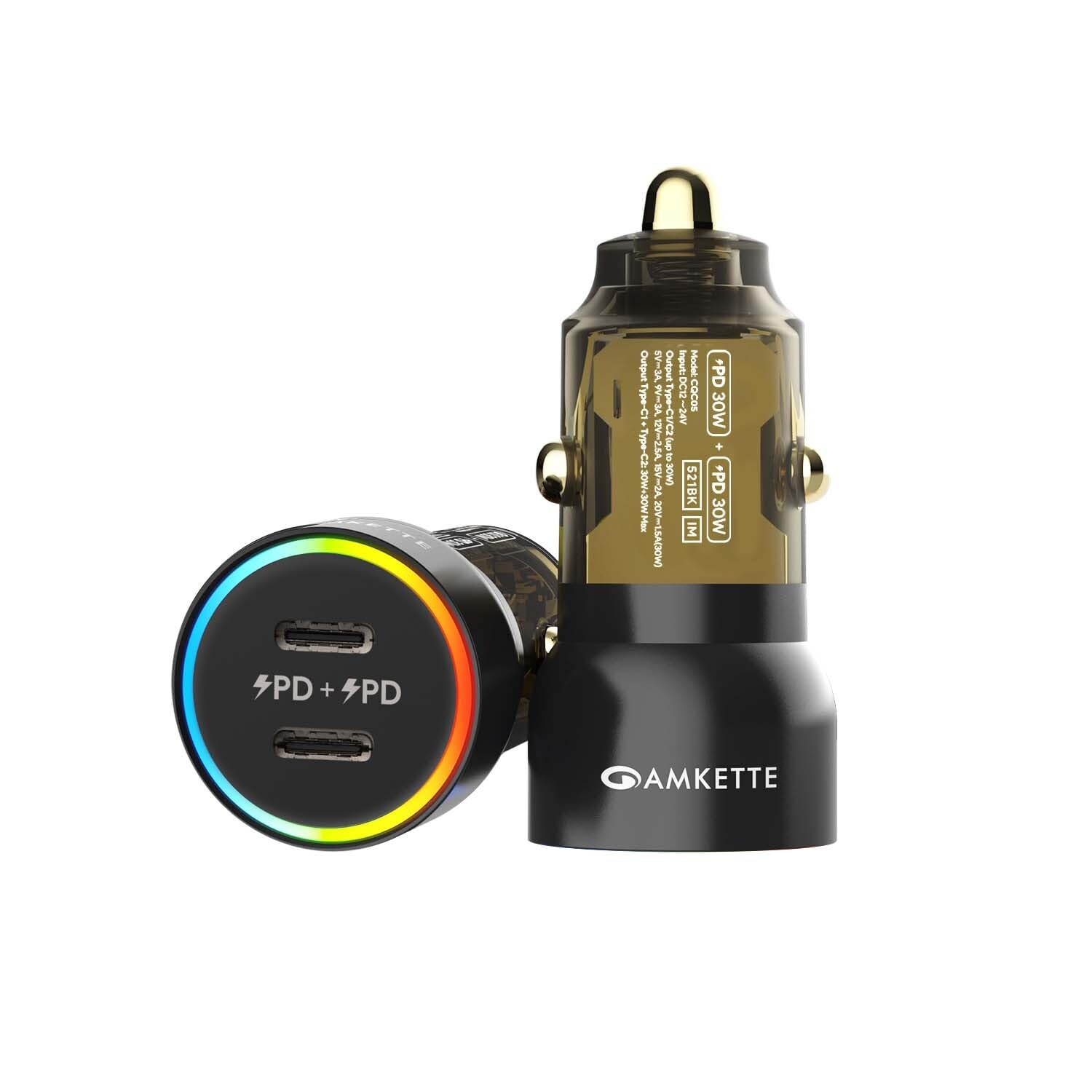 Amkette Power Pro 60W Fast Car Charger for iPhone with Free Type C Cable,Dual Output 30W PD + 30W PD (USB C Port), Transparent Metal Design, RGB Light, Ideal for iPhone, Smartphones, Tablets & More (B0CPJHJVD3) Amazon Price History, Amazon Price Tracker