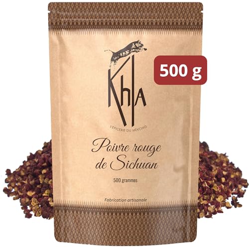 Khla - Pimienta Roja de Sichuan - Bolsa Pimienta Grano 500g - Ingredientes Comida Fina - Bayas Rojas de Sichuan - Directo del Productor - Especia Asiática - Origen China