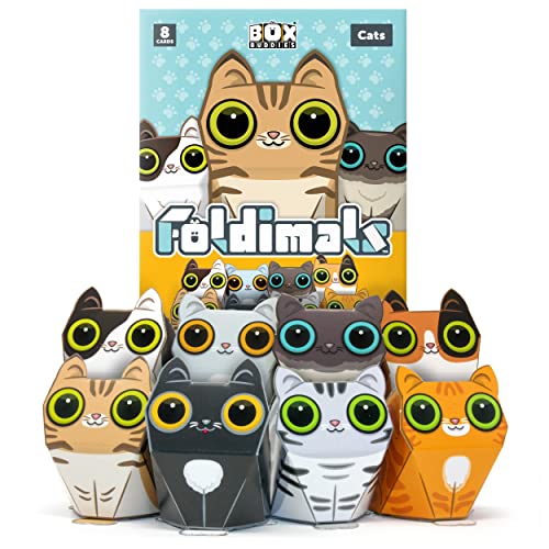 Box Buddies Foldimals Cats - Paquete de 8 tarjetas de juguete de papel para gatos - Artesanía de papel para niños, rellenos de calcetines, juguetes de bolsillo