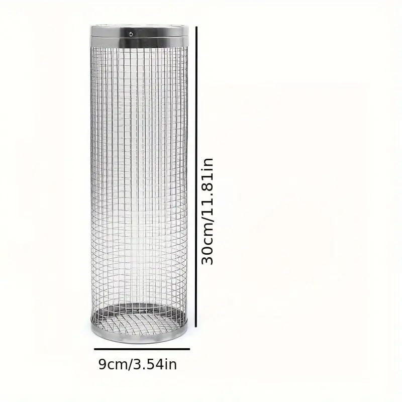 Rolling Grilling Baskets for Outdoor Grill BBQ Net Tube Stainless Steel Large Round Mesh Rotation Barbecue Cylinder for Veggies Vegetable Fish Meat Food Camping