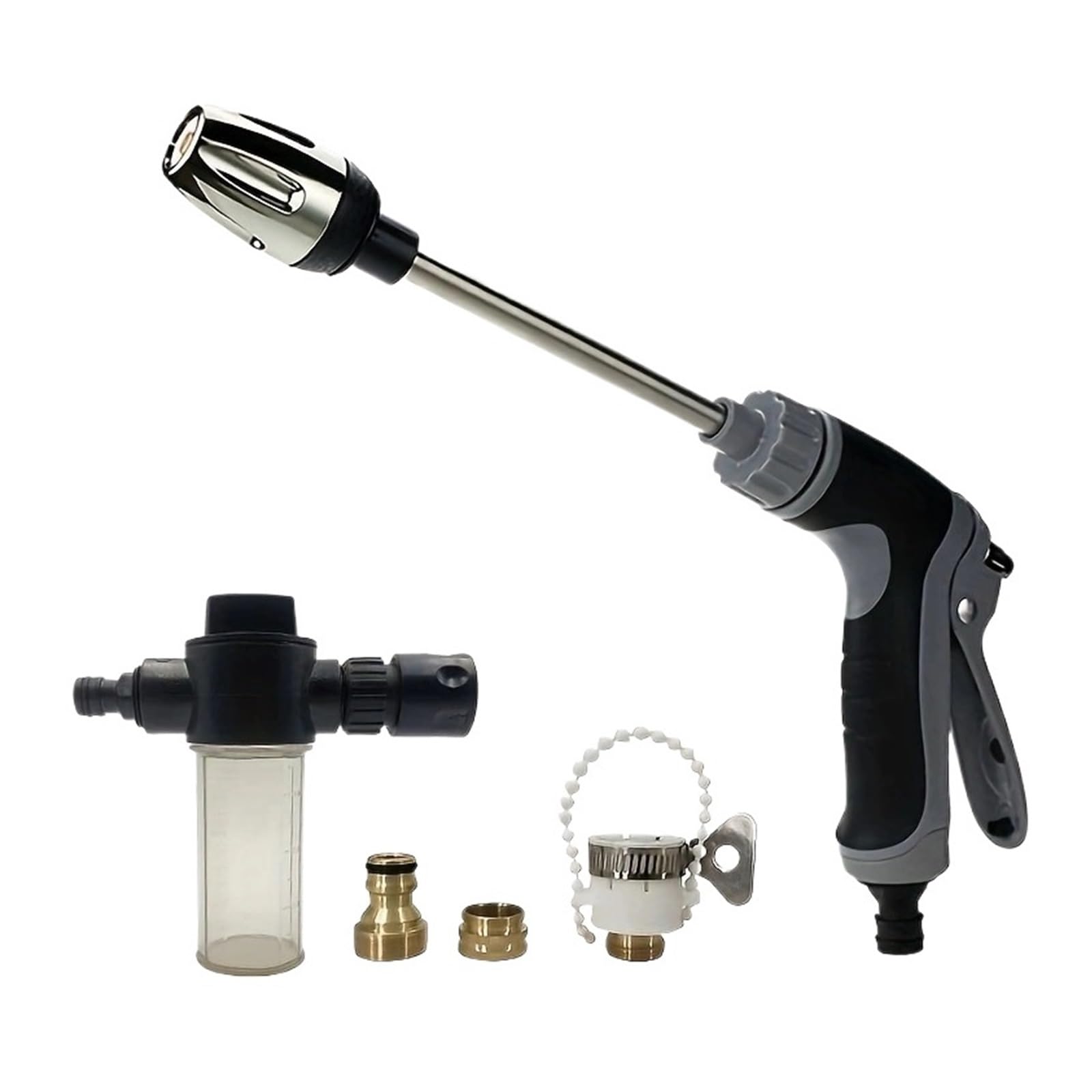Pistola pulverizadora con manguera Boquilla, Boquilla de manguera jardín agua alta presión 3/4, agarre antideslizante giratorio latón 360 for lavado autos(Water Set)