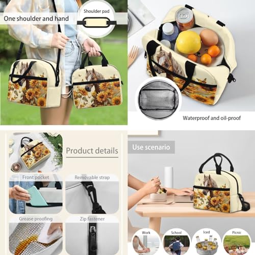 Horse Backapck and Lunchbox Set Kids Backpack for School Girls 4th Grade Sunflower Preschool Elementary Middle School Bag Student Bookbag Cute School Supplies Set for Kids Teens 4 Pieces4