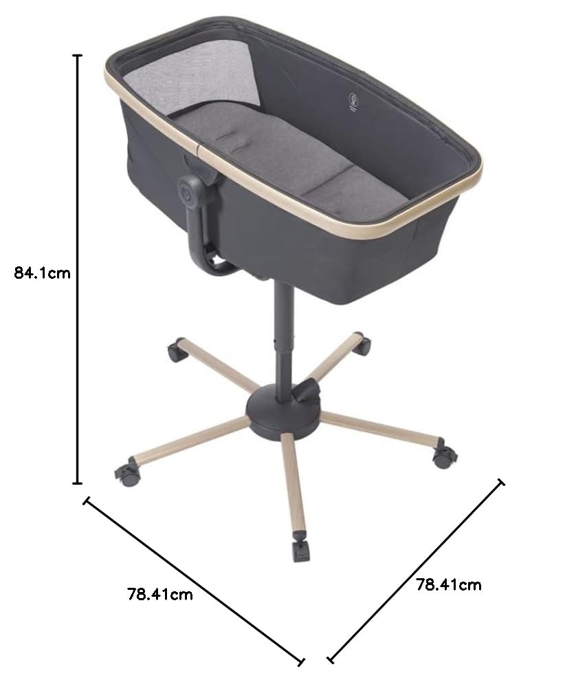 Maxi-Cosi Alba All in 1 Bassinet, Baby Bassinet, Reclining Bassinet and Highchair, 100% Recycled Fabrics, 0 Months - 3 Years (15kg), Combine with Maxi-Cosi Alba Meal Kit, Beyond Graphite