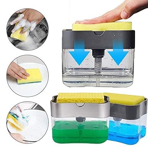 SPICIXE TEKCOOL 2 in 1 Soap Dispenser for Bathroom Accessories Dishwasher Liquid Holder Liquid Dispenser Pump 400 ML with Sponge Holder Kitchen Sink Accessories Items (Multi-Color) 1