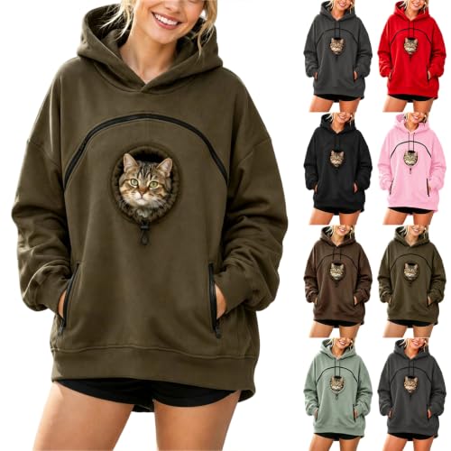 Women Hoodie Cat Pouch Oversized Fleece Comfy Fuzzy Lightweight Hoodie - image 2