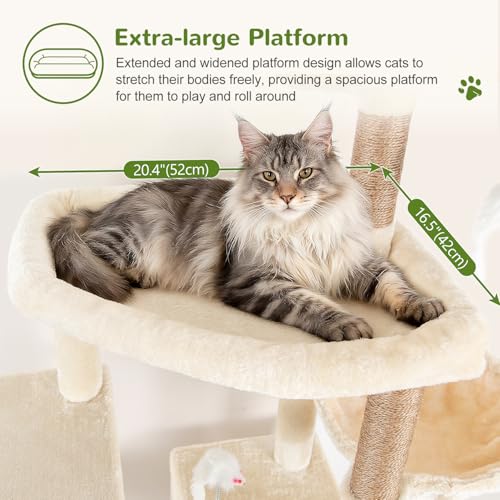 Image of Globlazer Sturdy Cat Tree for Indoor Cats 20 lbs, S68, Beige | 68-inch Large Cat Tower for Adult Big Cats, Heavy Duty Cat Tree with Extra Large Platform, 5 Scratching Post