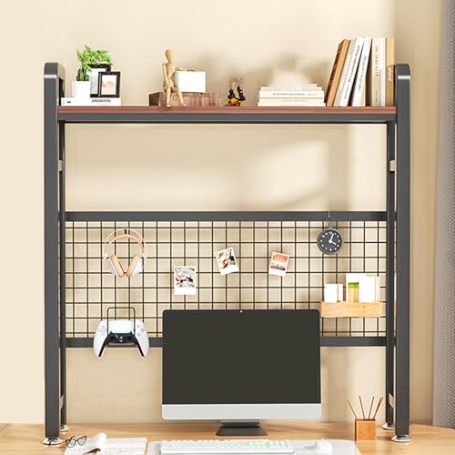 SXZenSpace Estantería de Escritorio de 2 Niveles y 3 Compartimentos, estantería para computadora, Estante de Escritorio Multiusos para Dormitorio, Organizador de estantes de Madera en la Part