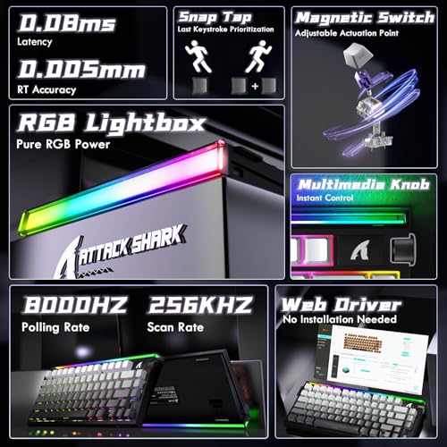 Image of ATTACK SHARK R85 HE Wired 75% RT Mechanical RGB Gaming Keyboard-Moonlight | 8K Polling,0.005mm Accuracy,0.08MS Latency,256K Scan,Hall Effect Magnetic Switch,5 Layer Sound Damped,Driver for PC Mac FPS