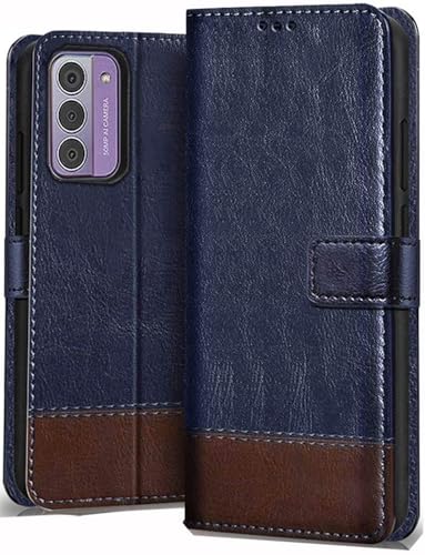 Image of SHINESTAR Ultimate Dual Shade Leather Finish Flip Back Cover for Nokia G42 5G | Inside TPU & Inbuilt Stand | Wallet Style Back Cover for Nokia G42 5G Flip Cover | - Blue