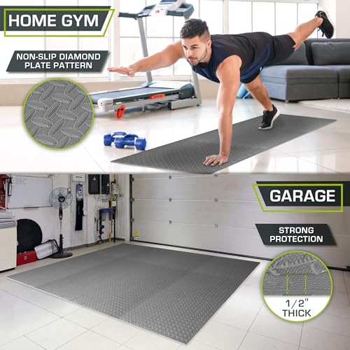 Image of ProsourceFit Exercise Puzzle Mat 1 /2-inch, EVA Interlocking Foam Floor Tiles for Home Gym, Workout Equipment, Kids Play Areas, Gray, 72 SQ FT - 18 Tiles
