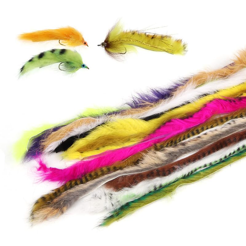 14pcs 3mm Wide Rabbit Fur Hare Zonker Strips Barred Rabbit Zonker Strips for Fly Tying Material Streamer Pike Salmon Flies