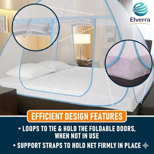 Image of Premium Mosquito Net for King Size Double Bed (6X 6 Feet), Easy Foldable Machardani with Corrosion Resistant PVC Coated Steel Frame, 30GSM 50 Denier Mesh (Full Purple)