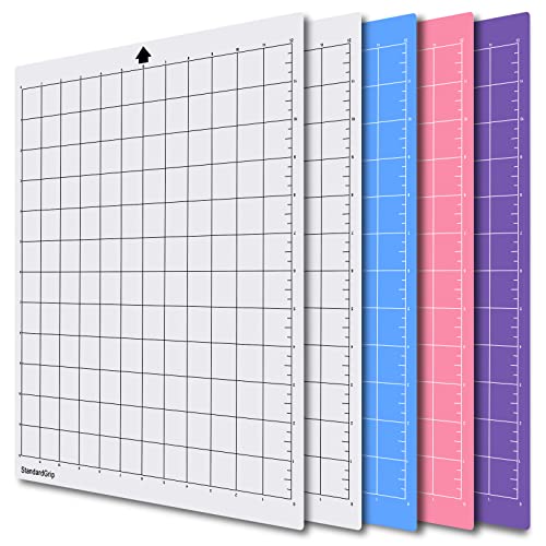 EVISWIY 12x12 Cutting Mat for Silhouette Cameo 4/3/2/1 StandardGrip/LightGrip/StrongGrip/FrabricGrip Adhesive Sticky Transparent Blue Purple Pink Cricket Variety Mats for Silhouette Cameo 5 Pack