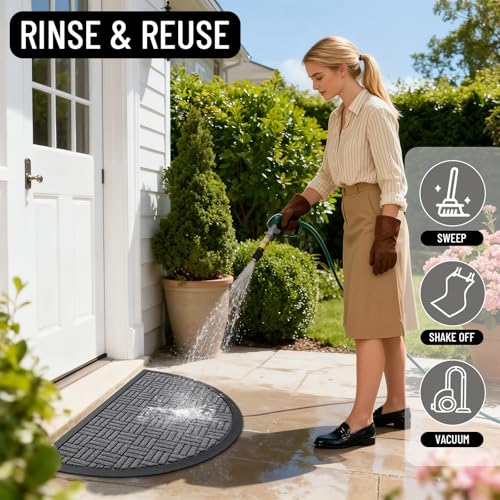 Image of OLANLY Half Circle Door Mat Outside Entrance 29.5x17, Absorbent, Heavy Duty Sturdy Natural Rubber Doormat Indoor Outdoor, Fade Resistant, Non-Slip Backing Low Profile Floor Mat for Entryway, Grey