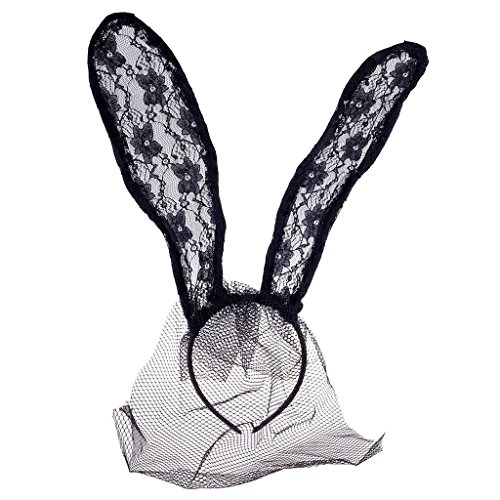 Lux Accessories Halloween Black Lace Veil Bunny Rabbit Ears Easter Baby Dress Up Party Headband