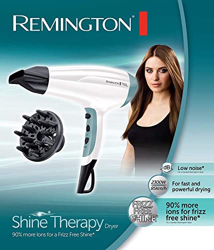 Remington Haartrockner Ionen [leicht & leise] Shine Therapy (2300 Watt, leichtes Gewicht & geringe Lautstärke, 3 Heiz- und 2 Gebläsestufen, Abkühlstufe, Stylingdüse & Diffusor), D5216