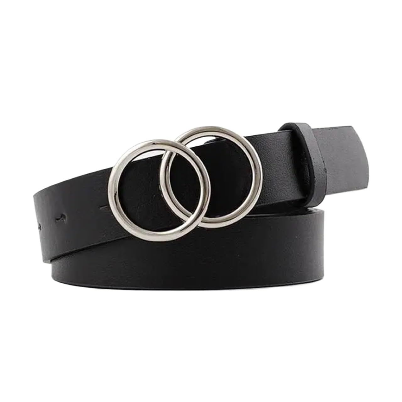 GOFDASY Women Fashion Waist Belt PU Leather Metal Buckle Heart Pin For Ladies Leisure Dress Jeans Wild Waistband(Black sliver)