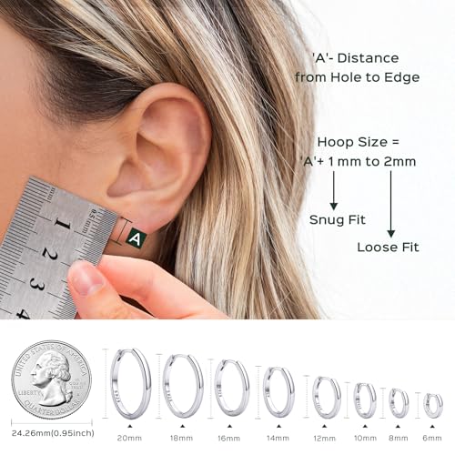 ChicSilver 925 Sterling Silver Huggie Hoop Earrings Small Hoop Earrings for Women Hypoallergenic Silver Huggie Earring Cartilage Earrings for Women (6/8/10/12/14/16/18/20MM)3