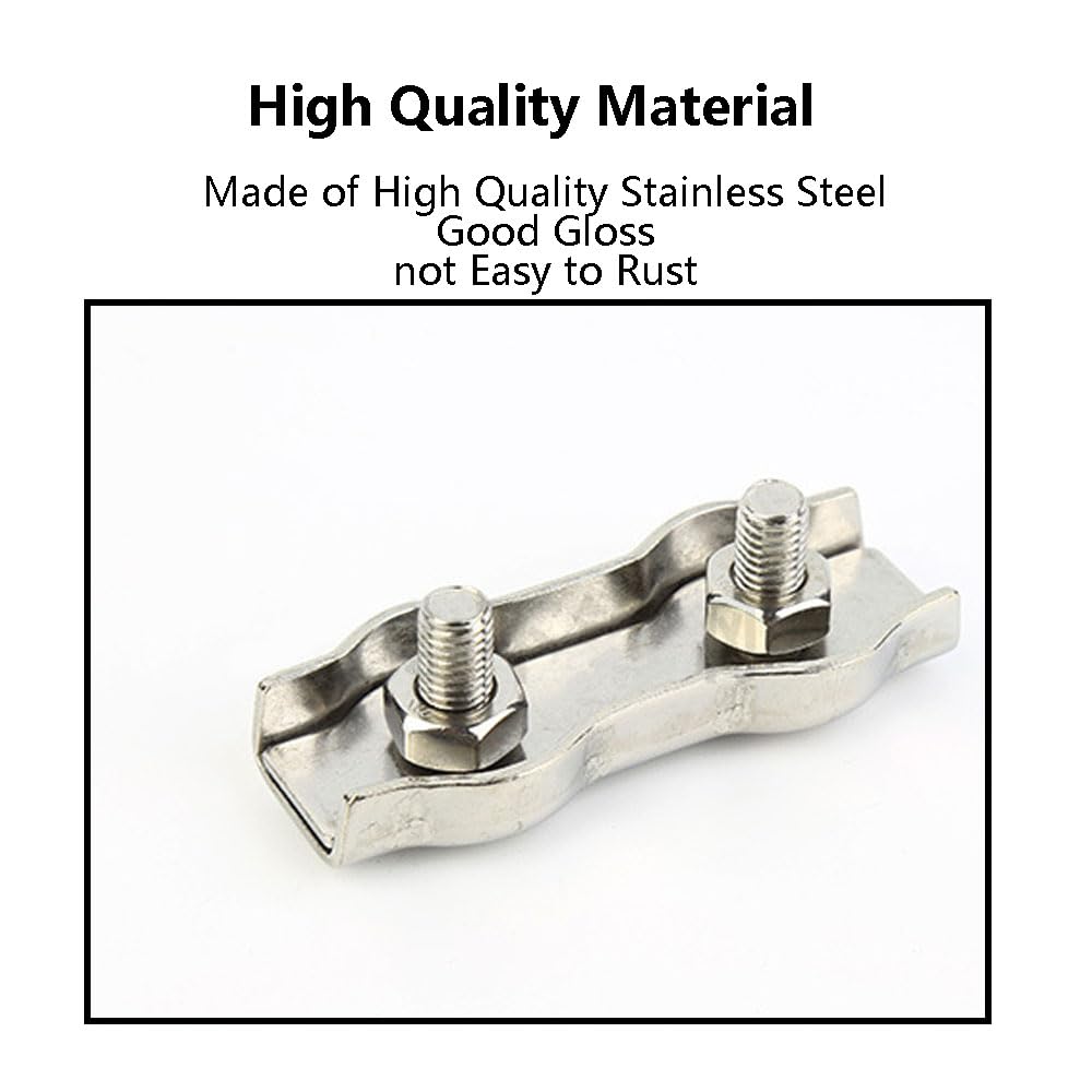 10 clip M8 Duplex per funi metalliche, in acciaio inossidabile 304, morsetti per cavi duplex doppi, per stendibiancheria, vele parasole e ancoraggio