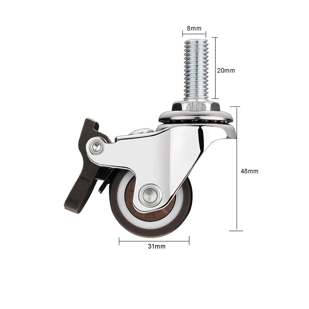 Threaded Casters M8 Stem Castor Wheels With Brake 1.25 Inch 160KG
