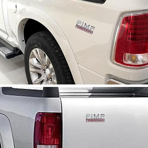 Image of Generic Pimp Edition Emblem with Strong Adhesive, Pimp Car Emblem 3D Badge Decal Car Truck Replacement Compatible with Universal Vehicle, Car, Truck, SUV (Silver Red)