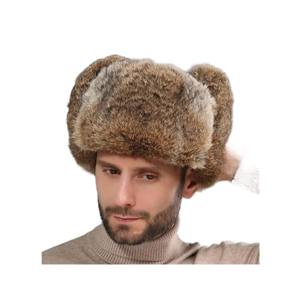 Cappello Inverno Cappello da Trapper Invernale Ushanka Russo ， Aviatore con Paraorecchie in Pelliccia di Coniglio Termico Berretto