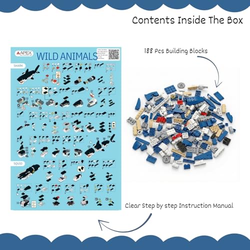 Image of APEX 188 PCS 3-in-1 Ocean Animal Building Blocks Toys for Kids | Squid, Shark & Seahorse Brick Set | STEM Educational Learning Blocks, Birthday Gift for Boys & Girls Age 6+