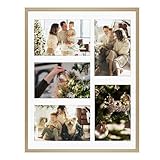 11x14 Gold Aluminum Metal Frame with Ivory Mat - Displays Five 4x6 Photos - Real Glass, Sawtooth Hangers, Swivel Tabs - Wall Mounting, Landscape, Portrait