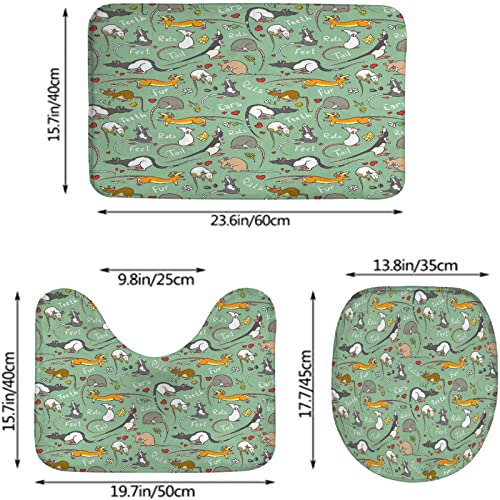 Badezimmerteppich-Set, 3-teilig, Cartoon-Nagetier-Maus mit roten Liebesherzen, waschbare Badteppiche, rutschfest, mit Rückenpolster, Konturteppich und Toilettendeckelbezug – Bild 3
