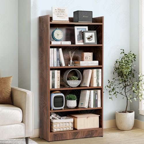 Image of ABOUT SPACE Bookshelf for Home - 6 Tier Book Rack for Study Room | Open Book Shelf for Office, Library, Bedroom, Living Room - Engineered Wood Display Cabinet (Walnut - L 71 x B 24.5 x H 137.5 cm)