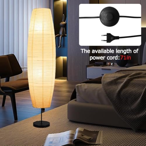 Image of XERGY Minimalist Modern Rice Paper Floor Lamp | Elegant Design | 2, E27 Bulb Socket | Stable Heavy Base for Bedroom, Office & Living Room Decor (Height- 145cm, Bulb Not Included)
