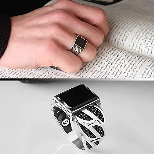925 Sterling Silver Men's Ring with Onyx Stone, Handmade Engraved Black Onyx Gemstone Ring, Gift for Him, Minimalist Style2
